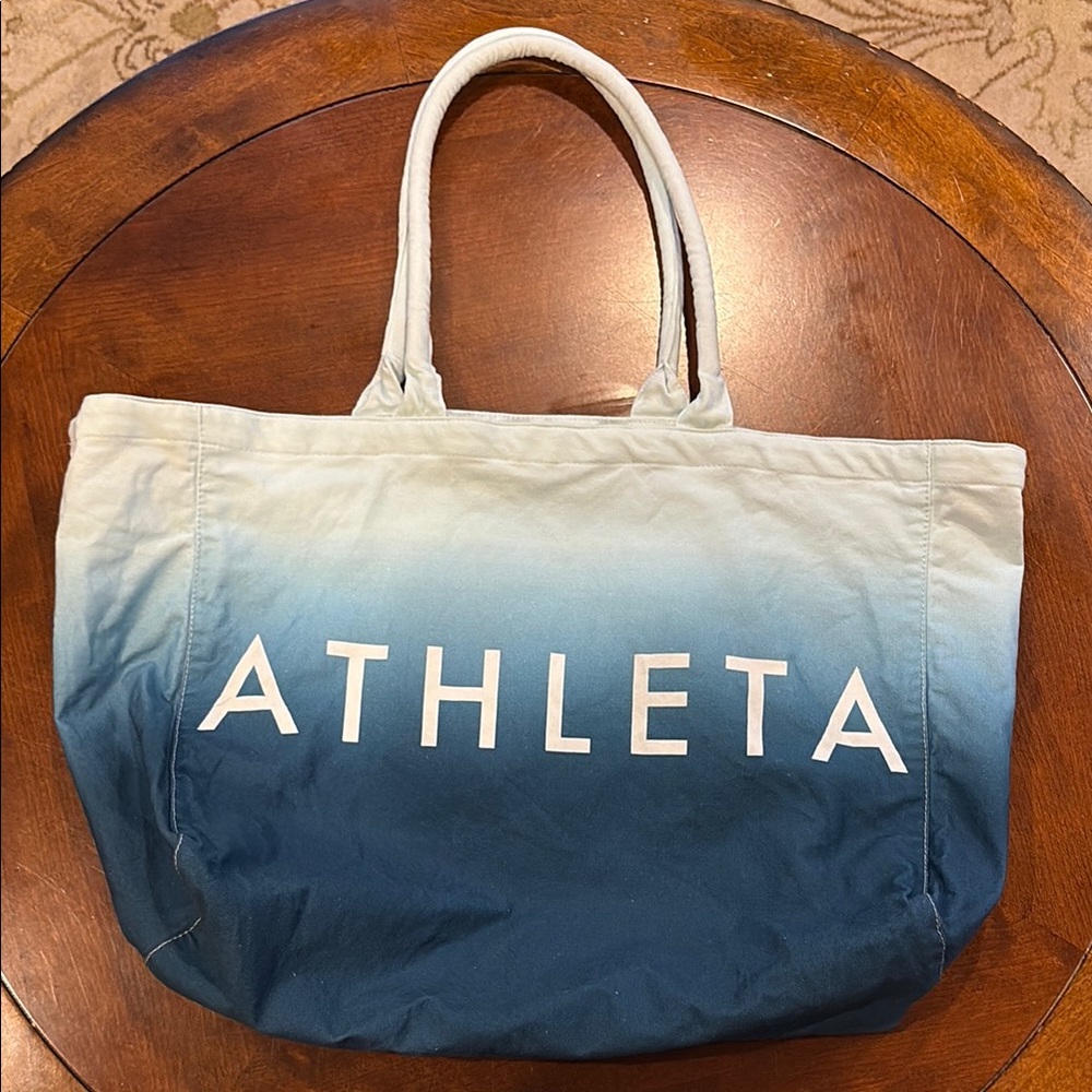 Athleta Beach Gym Shopping Tote Blue Ombre 100% Cotton EUC